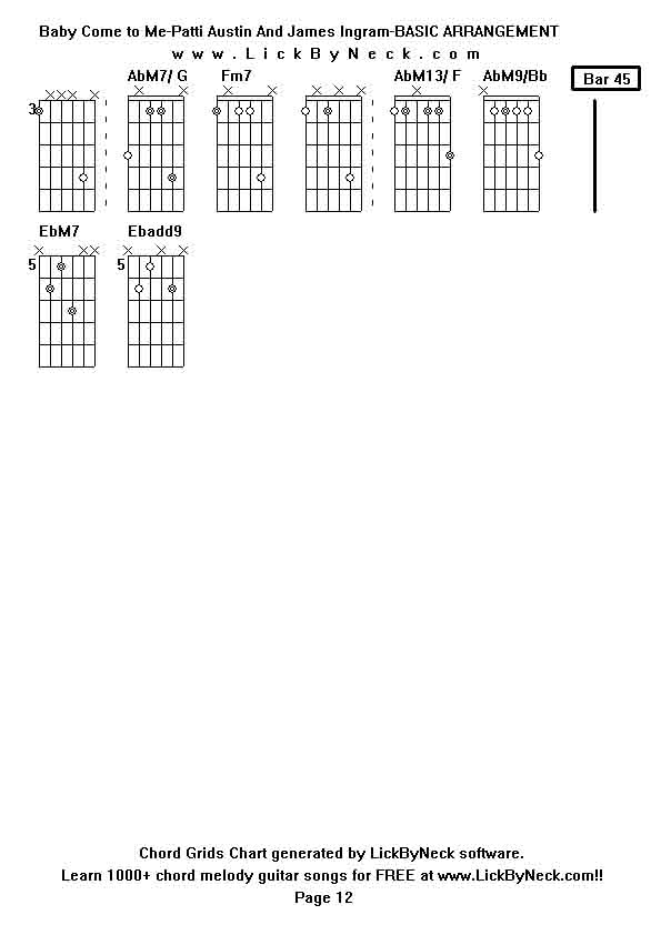 Chord Grids Chart of chord melody fingerstyle guitar song-Baby Come to Me-Patti Austin And James Ingram-BASIC ARRANGEMENT,generated by LickByNeck software.